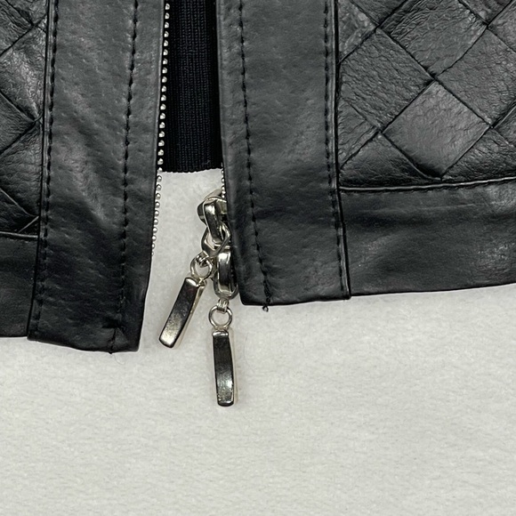 Black Woven Leather Jacket with Knit Sleeves - Picture 3 of 9